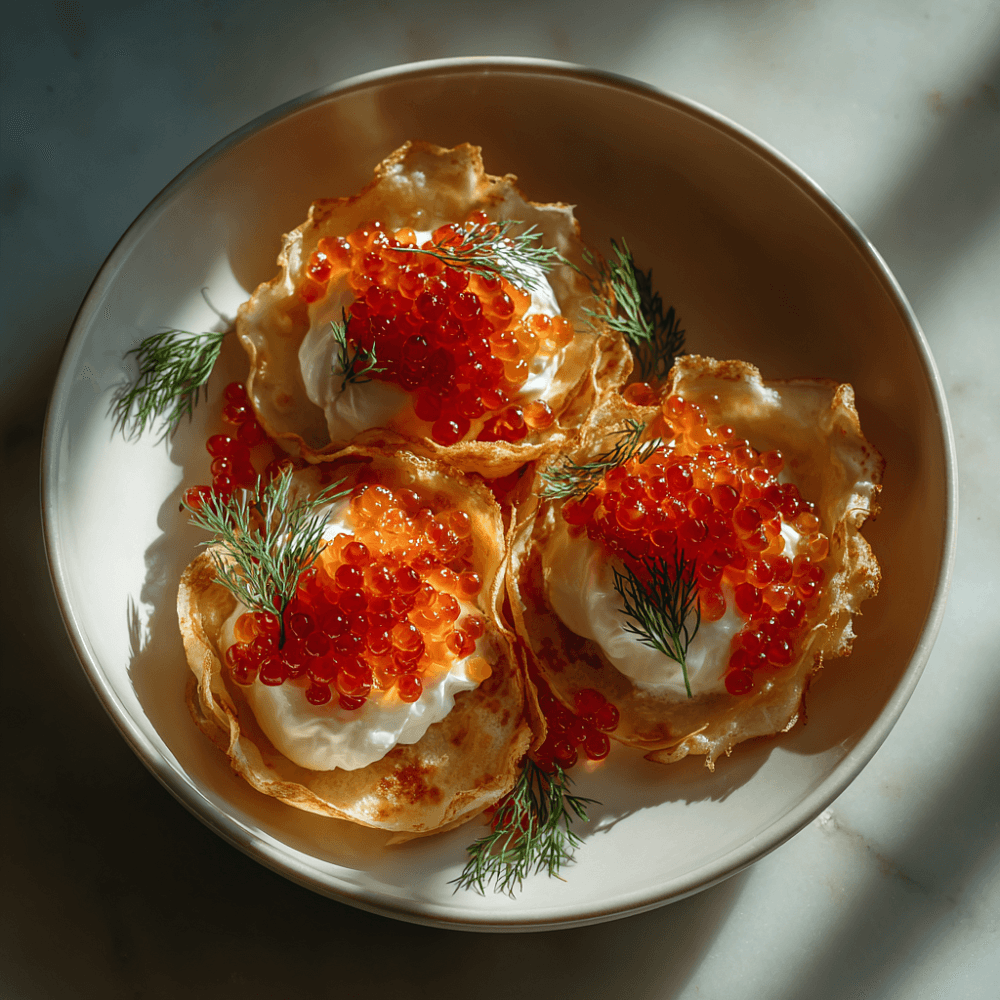 Блинные мешочки с икрой