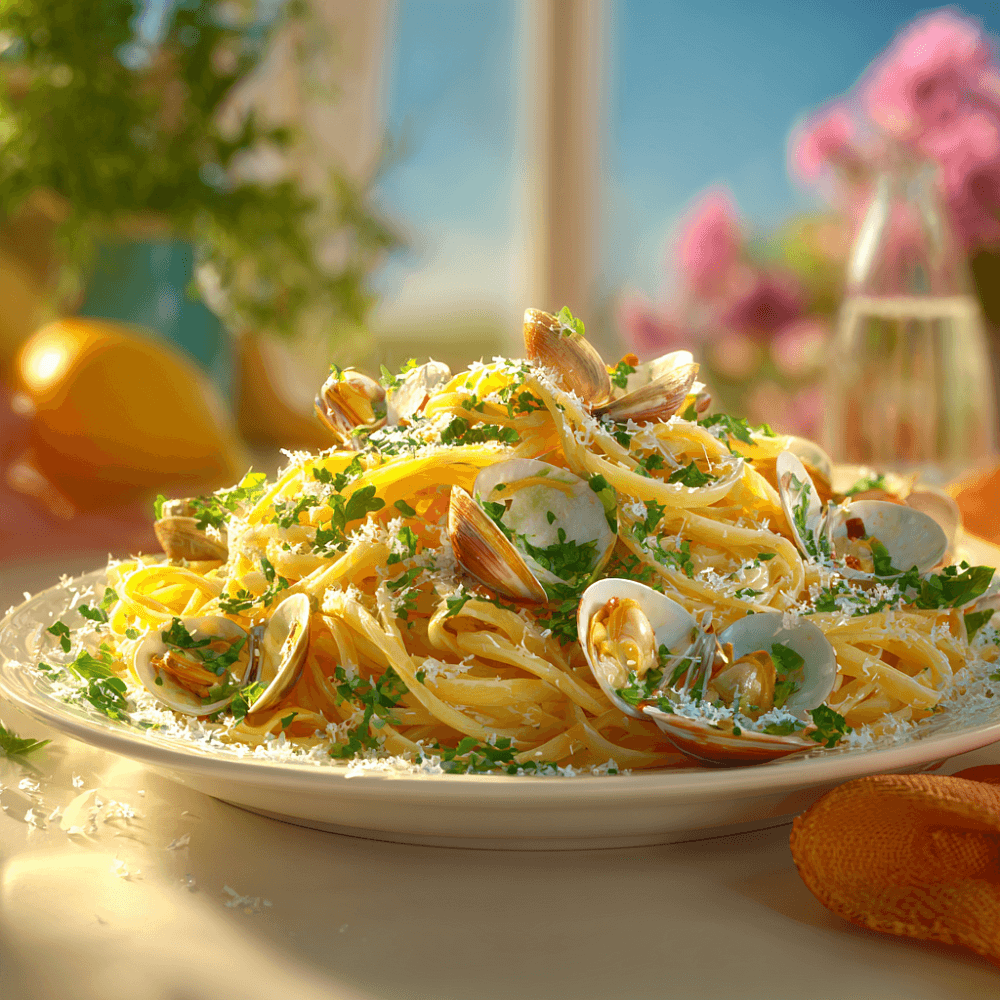 Спагетти с корбикулой в сливочно-лимонном соусе