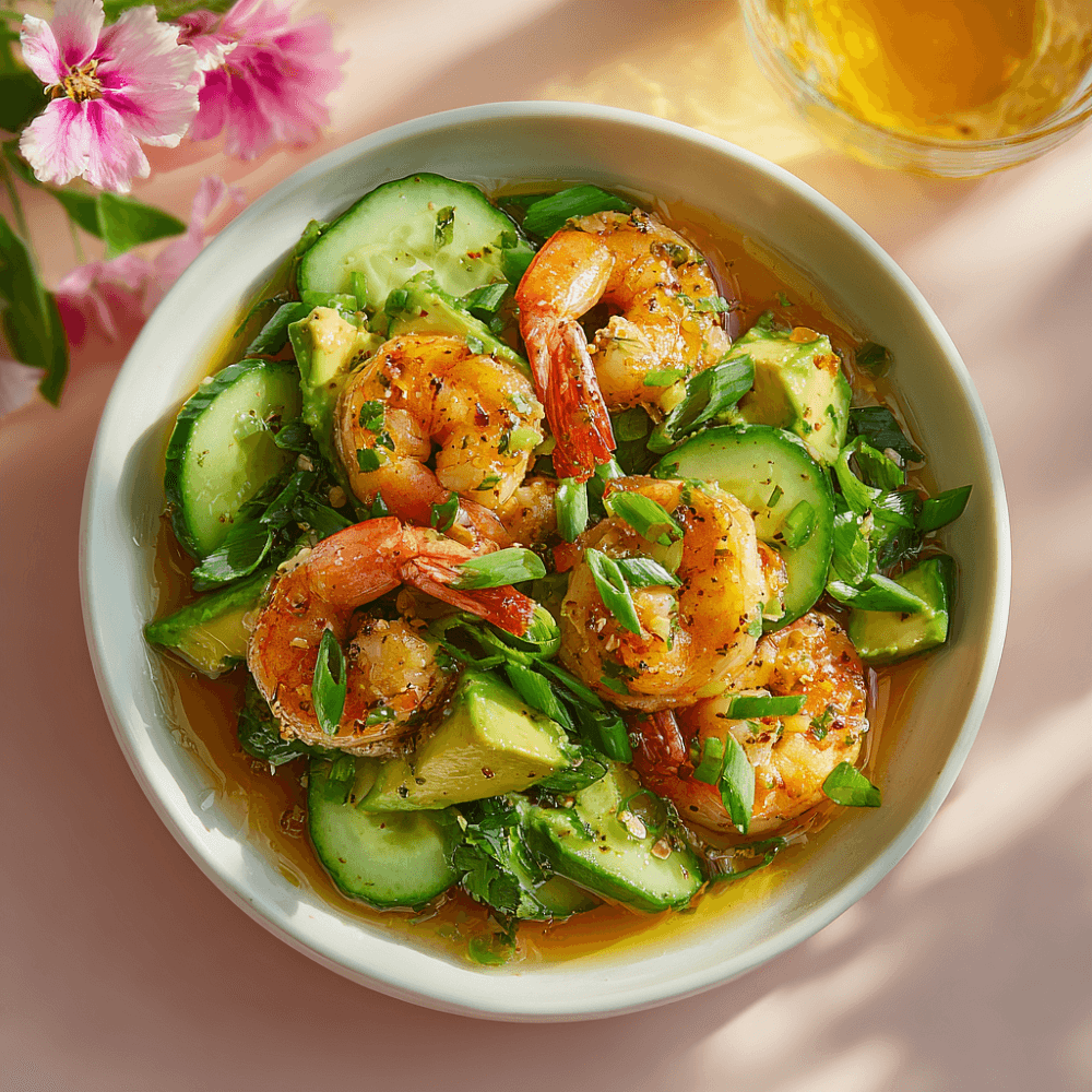Легкий салат с креветками и авокадо